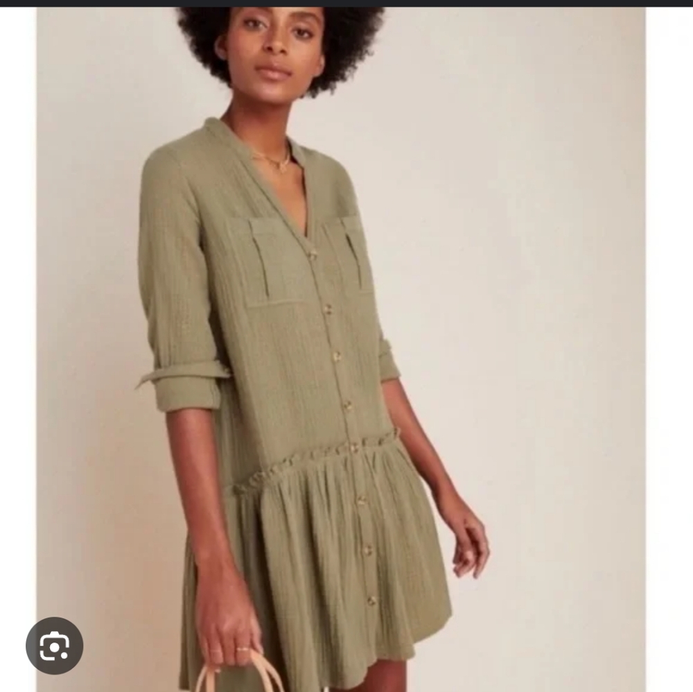 Anthropologie Olive Green Button-Down Dress